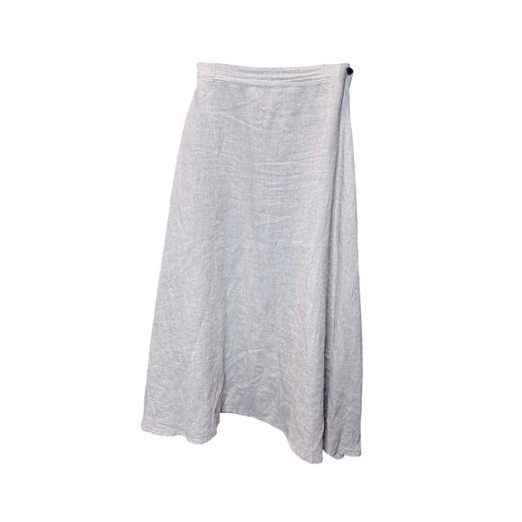 Linen Wrap Midi Skirt Women's Size Small Light Gray Side Pocket Minimalist Boho - Picture 1 of 8